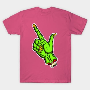 Pick Your Nose Zombie Pointing Finger Green Cartoon T-Shirt